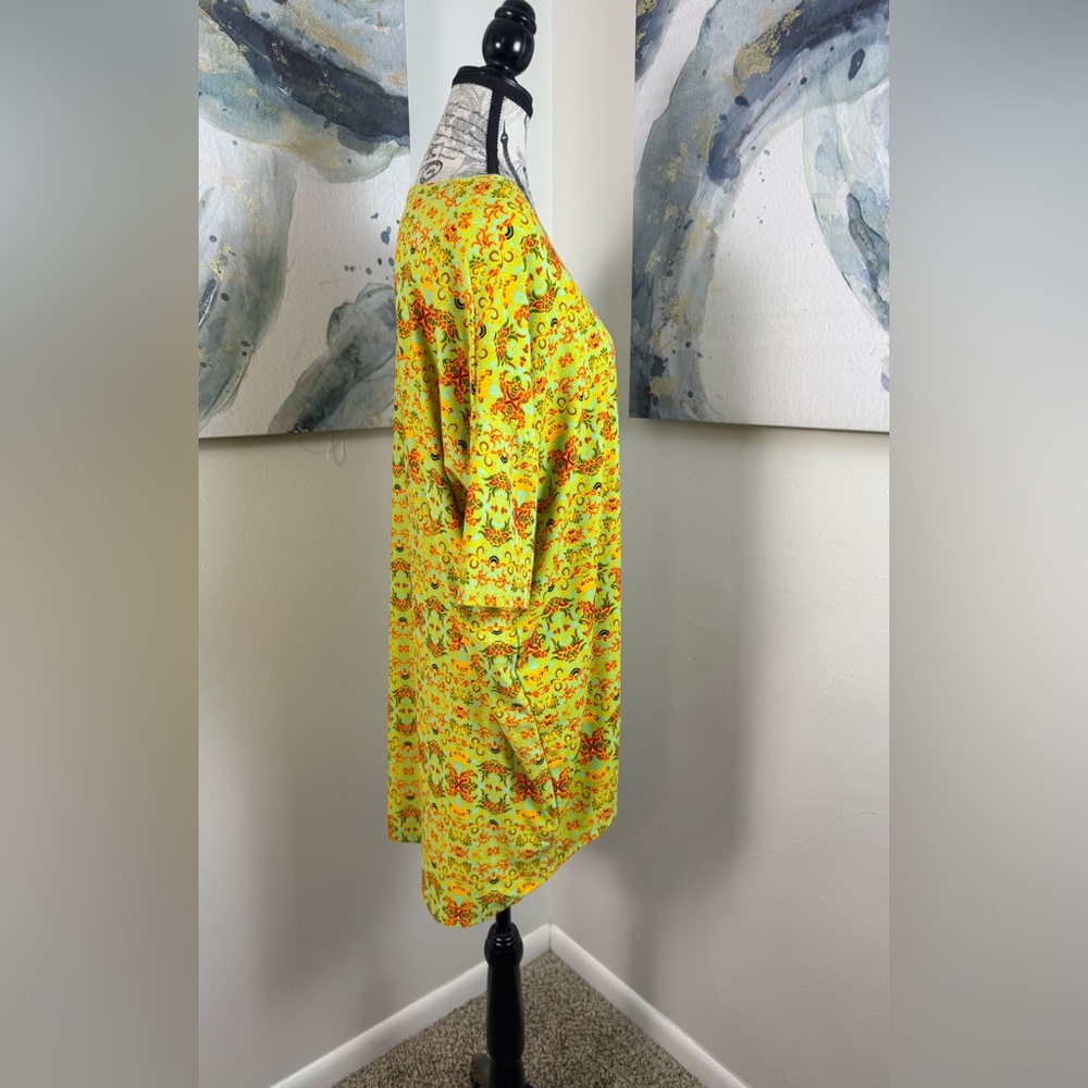 LuLaRoe IRMA Vibrant Yellow/ Multicolor Geometric Tunic High Low Hem Size Medium - Picture 2 of 8